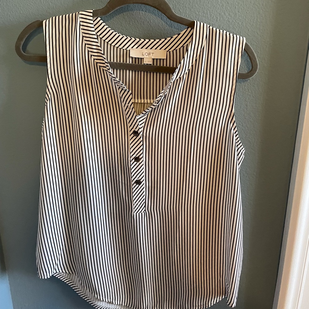 Chiffon blouse, white and grey stripes, brand LOFT, size medium